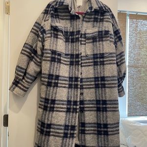 Blue and gray oversized shacket